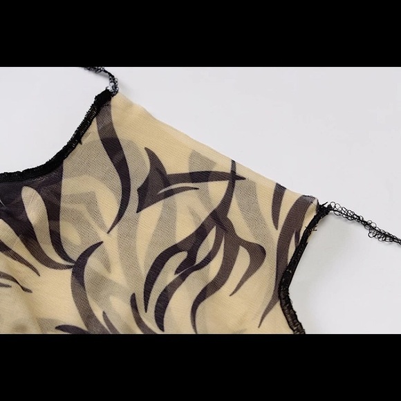 Tan mesh tribal striped long sleeve top - Picture 10 of 14